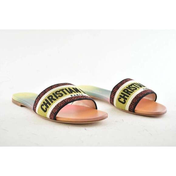 Christian Dior Dway Rainbow Multicolor Embroidered Logo Slide Flat Sandal 41.5 - Picture 5 of 12